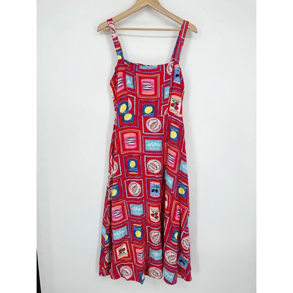 LOFT Can Print Linen Blend Strappy Midi Dress Square Neck Sleeveless Sundress - Picture 4 of 12